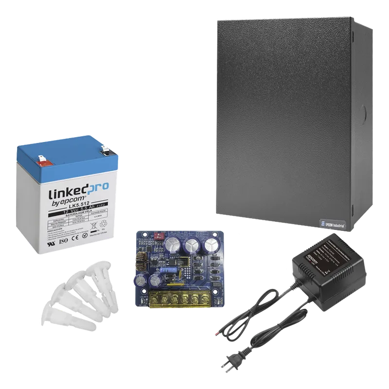 Kit con fuente PLB3 con salida de 12 Vcc a 4 Amper, incluye transformador y batería de 12 V a 5.5 Amper EPCOM POWERLINE KIT16B3LK5