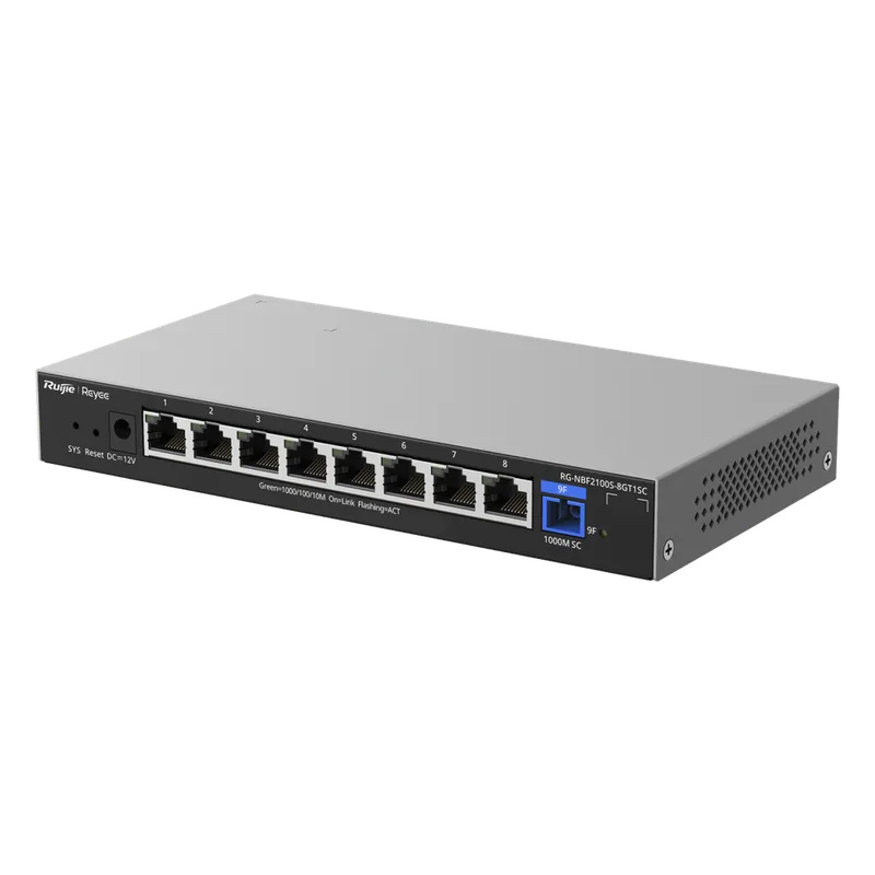 e-Lighten ONU / Switch Hibrido, Capa 2 con un Puerto PON 1G SC/UPC y 8 Puertos Ethernet 1G hasta 100 Clientes RUIJIE RG-NBF2100S-8GT1SC