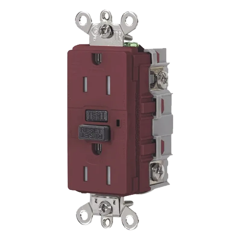 Contacto de Auto-verificación GFCI de 15 A 125 V 2 Polos/ Resistente a Manipulaciones y Intemperie / Color Rojo / Nema 5-15R / Grado Industrial. HUBBELL HUB-GFSG-5262R
