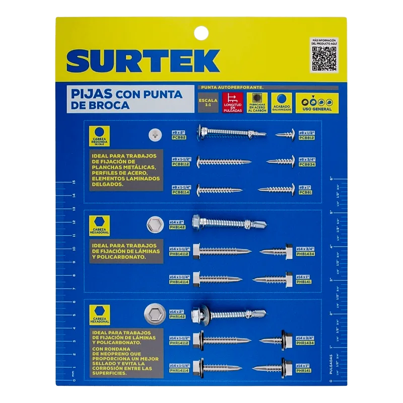 Muestrario de Pijas Punta de Broca. SURTEK MUEP3