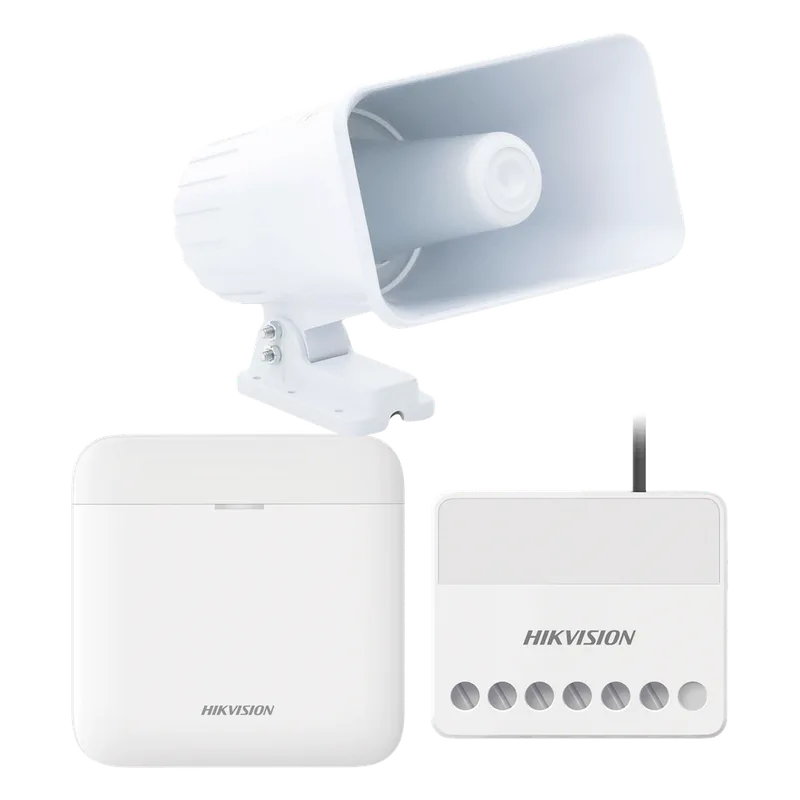 (AXPRO) KIT de alarma AX PRO con sirena cableada 30W / Incluye: 1 Hub con Batería de respaldo / 1 Sirena Cableada de 30 Watts IP65 / 1 Relevador Inalámbrico 0 a 36 VCC / Compatible con Hik-Connect P2P HIKVISION AXPRO-KIT-SIRENA-C