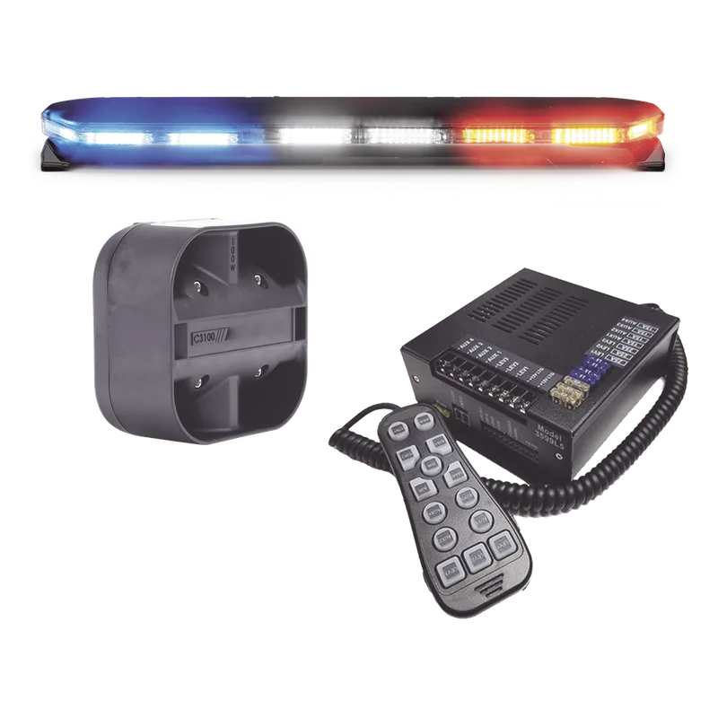 Kit de Sirena, Bocina y Torreta de 47 Pulgadas, Serie 16 con 300 LEDs, Dual Color, Frente: Rojo/Blanco, Azul/Blanco, Trasero: Rojo/Ambar, Azul/Ambar ECCO 16TR47KIT300