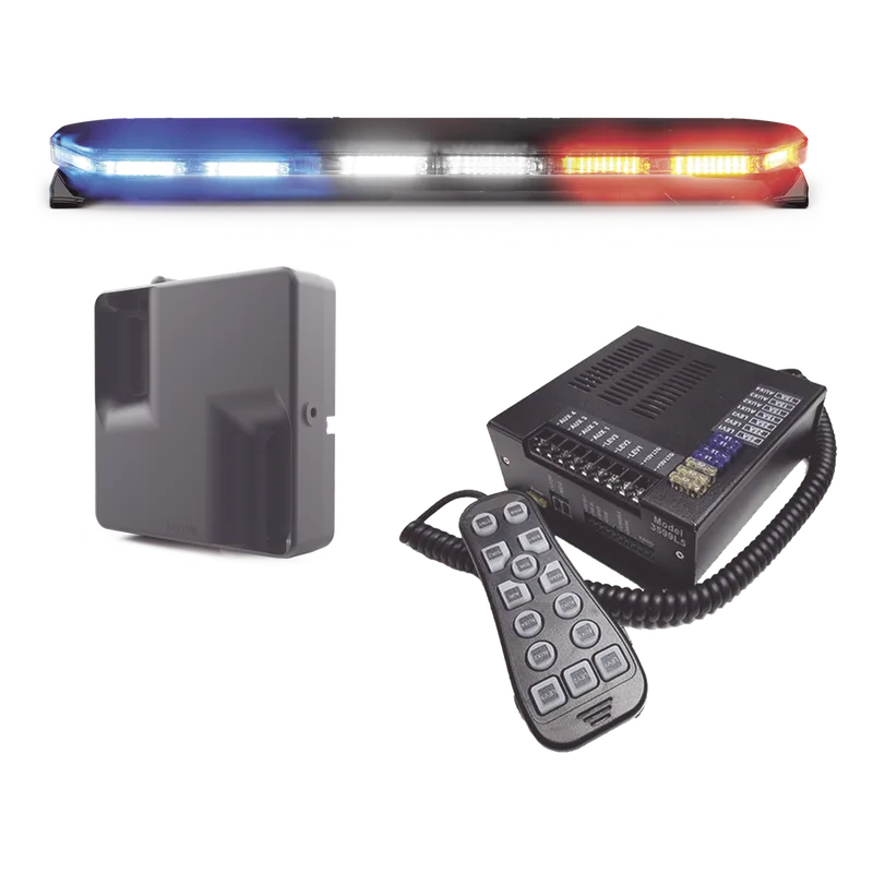Kit de Sirena, Bocina y Torreta de 47 Pulgadas, Serie 16 con 300 LEDs, Dual Color, Frente: Rojo/Blanco, Azul/Blanco, Trasero: Rojo/Ambar, Azul/Ambar ECCO 16TR47KIT300C