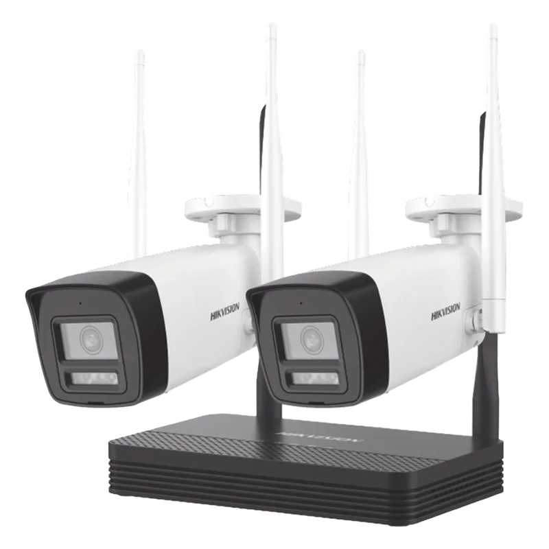 Kit IP Inalámbrico 2 Megapixel (1080p) / NVS 4 Canales / 2 Cámaras Bala para Exterior con Lente 2.8 mm y Dual Light (30 mts IR + 20 mts Luz Blanca) / Audio Bidireccional (Micrófono y Bocina) / Soporta Micro SD de 512 GB HIKVISION NKS422W0H