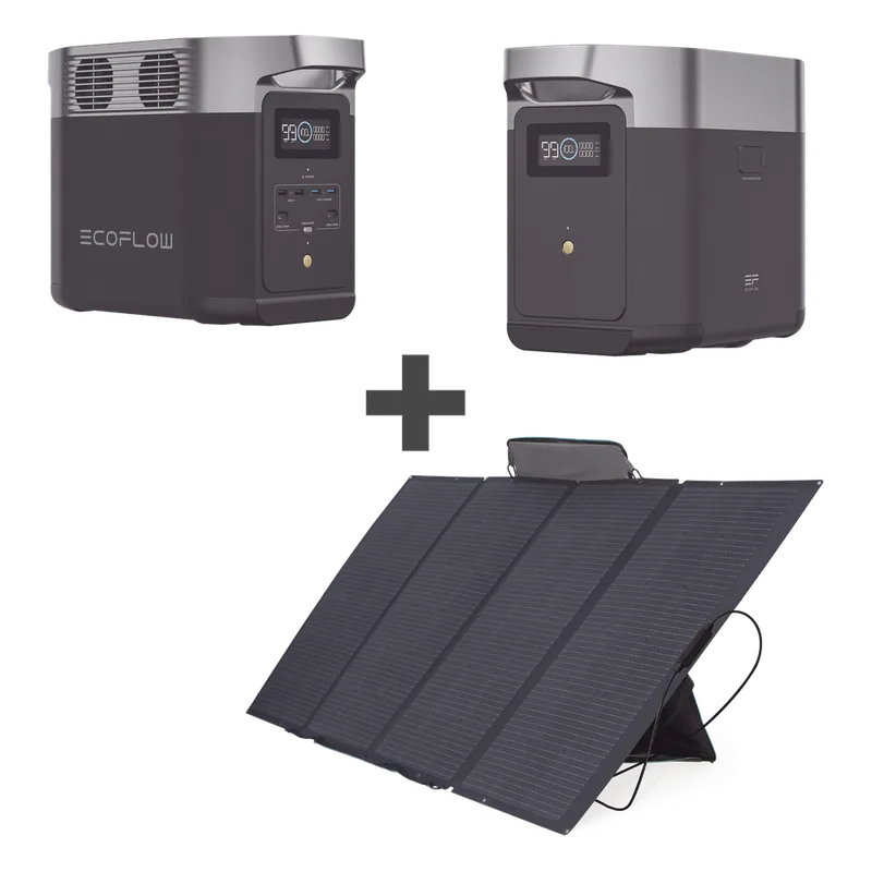 Kit de Estación de Energía Portátil 1024Wh + Batería Externa 1024Wh + Panel Solar Flexible 400W (2024Wh Totales) ECOFLOW DLT2KIT-BP