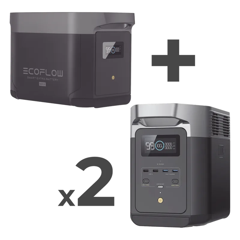 Kit de Estación de Energía Portátil 2048Wh + 2 Baterías Externas 2048Wh (6144Wh Totales) ECOFLOW DLT2MAX-2BP