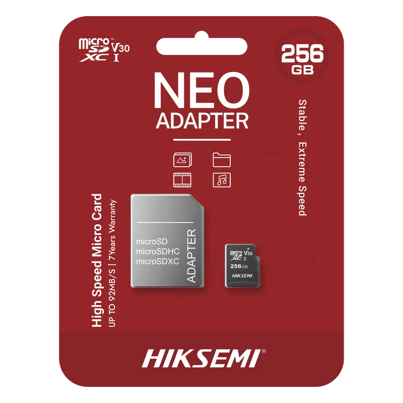 Memoria microSD con Adaptador / 256 GB / Clase 10 / NAND TLC / 92 MB/s Lectura / Multipropósito HIKSEMI by HIKVISION HS-TF-C1/256G/NEO/A