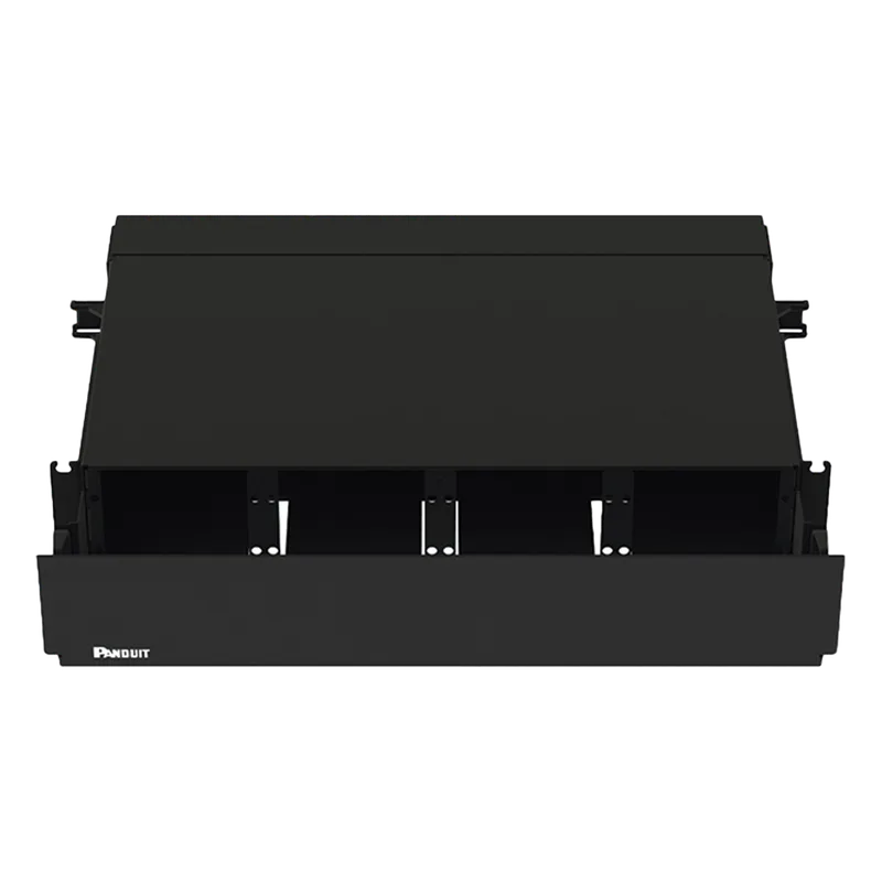 Panel de Distribución de Fibra Óptica, Acepta 8 Placas FAP o FMP, Bandeja Deslizable, Hasta 192 Fibras, Color Negro, 2 UR PANDUIT FRE2UBL