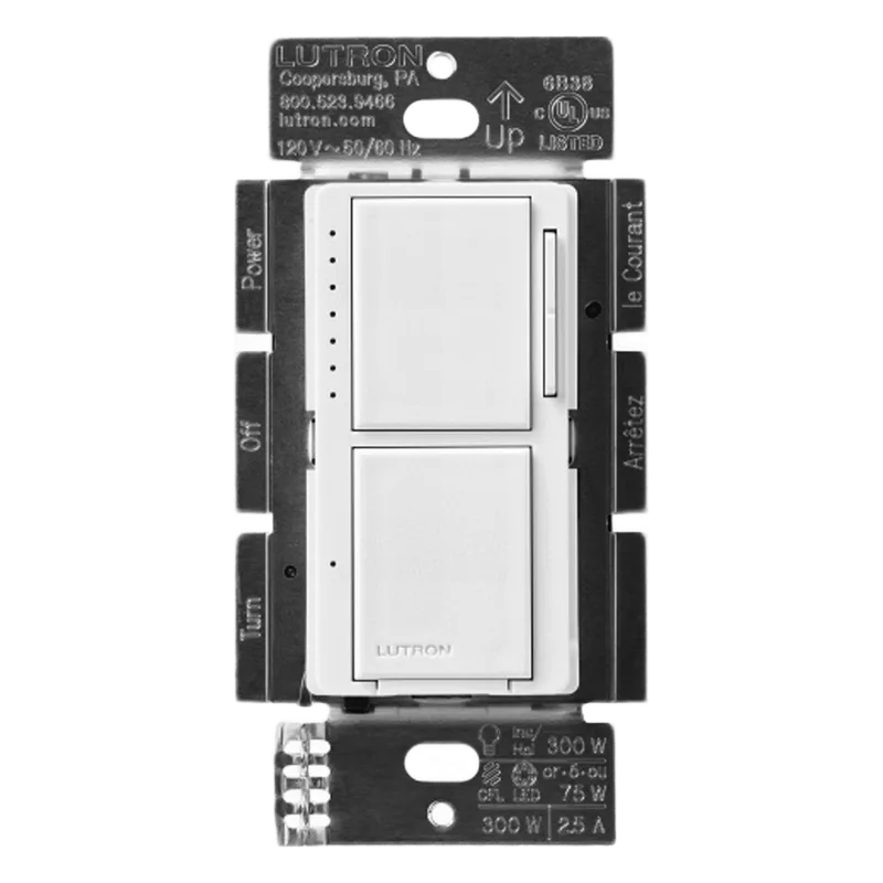 Dimmer y apagador combinados de pared, 300 W incandescente/halógena o 75 W LED/CFL, apagador 300 W / 2.5 A, sin cable neutro, línea Lutron Maestro LUTRON ELECTRONICS MACLL3S25SW