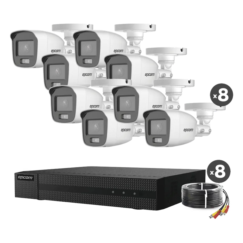 Kit TurboHD 1080p / DVR 8 Canales / 8 Cámaras Bala ColorVu con Microfono Integrado / Fuente de Poder / Accesorios de Instalación EPCOM PROFESSIONAL B8-KIT8-CV/A