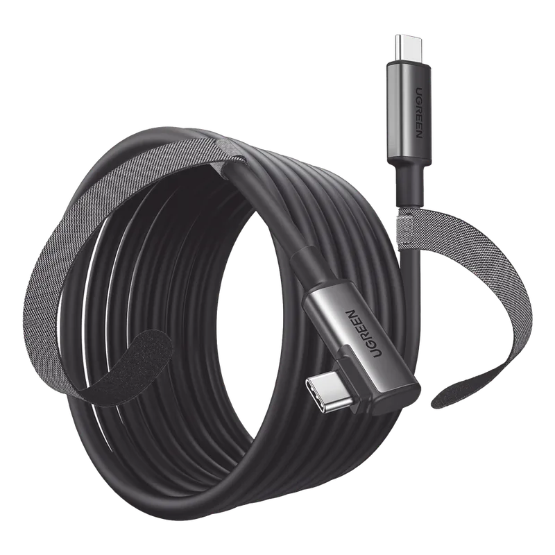 Cable USB-C a USB-C (Cable Link) | 5 metros (16 pies) | Transferencia de Alta Velocidad | Carga Rápida | Un Extremo Angulado | Caja de Aluminio | Nylon Trenzado. UGREEN 90629