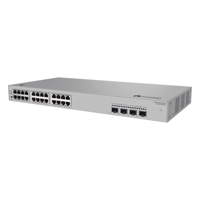 Switch de Acceso eKit Administrable / Capa 2+ / 24 Puertos PoE+ Gigabit + 2 Puertos SFP(2.5 Gbps) + 2 Puertos SFP+(10 Gbps) / PoE Perpetuo / Presupuesto PoE 400 W / Sin licenciamiento HUAWEI S310S-24P4JX