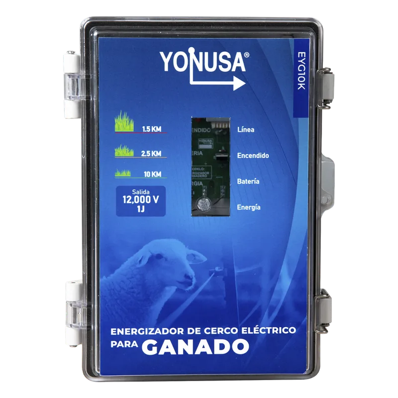Energizador para Ganado 10,000Volts-2JOULES/ 25,000 metros lineales de protección / Cercas Electrificadas YONUSA SYSGAN25K