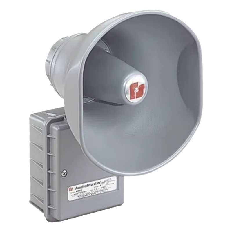 AudioMaster® Altavoz de bocina reentrante para megafonía y anunciamiento público, 15 W de Potencia, Listado contra incendios UL, Color Gris FEDERAL SIGNAL INDUSTRIAL AM300