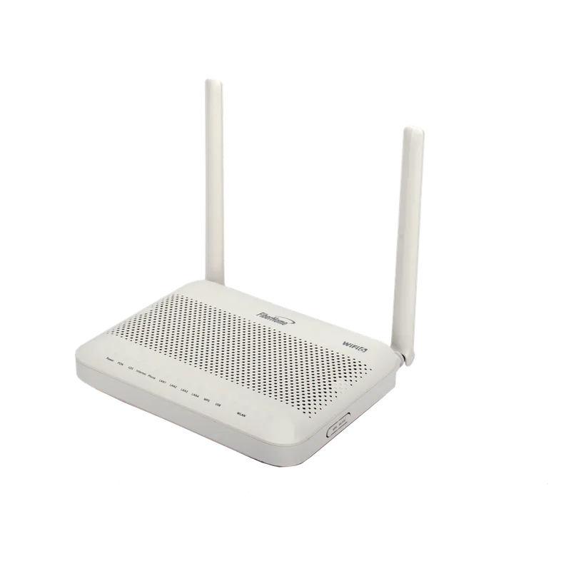 ONU GPON WiFi 6, (2.4/5 GHz), 2 Antenas de 5 dBi, Compatible con OLT de Terceros, 4 puertos Gigabit + 1 POTS + 2 USB, conector SC/UPC FIBERHOME HG6145F3