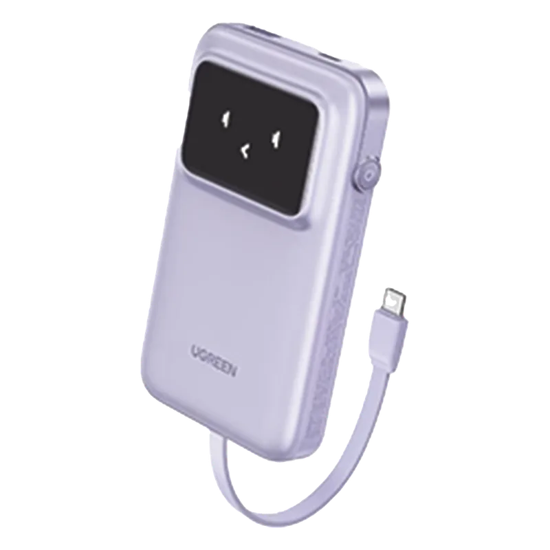 Power Bank Serie Uno | 10000mAh | 30W | con Cable USB-C Incorporado | 2 Salidas 30W Max. | Pantalla Inteligente | Carcasa Ignifuga | Aprobado por Aerolíneas.| Color Purple. UGREEN 35604B