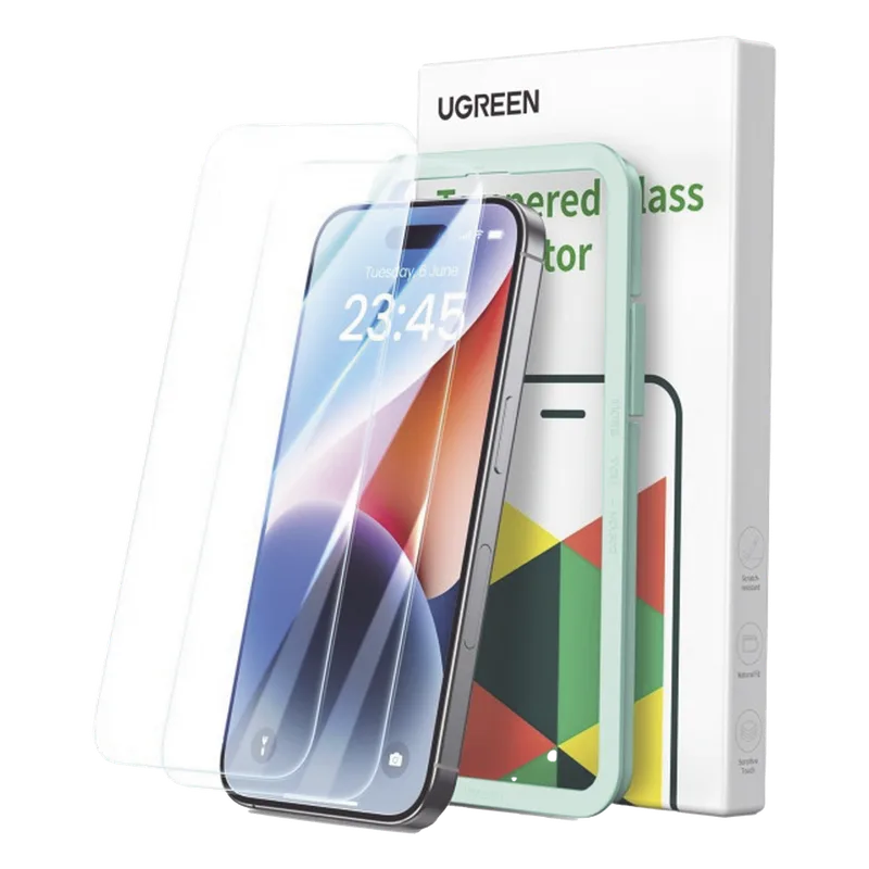 Protector de pantalla UGREEN HD con marco de instalación para iPhone 16 Pro (paquete de 2) 45973