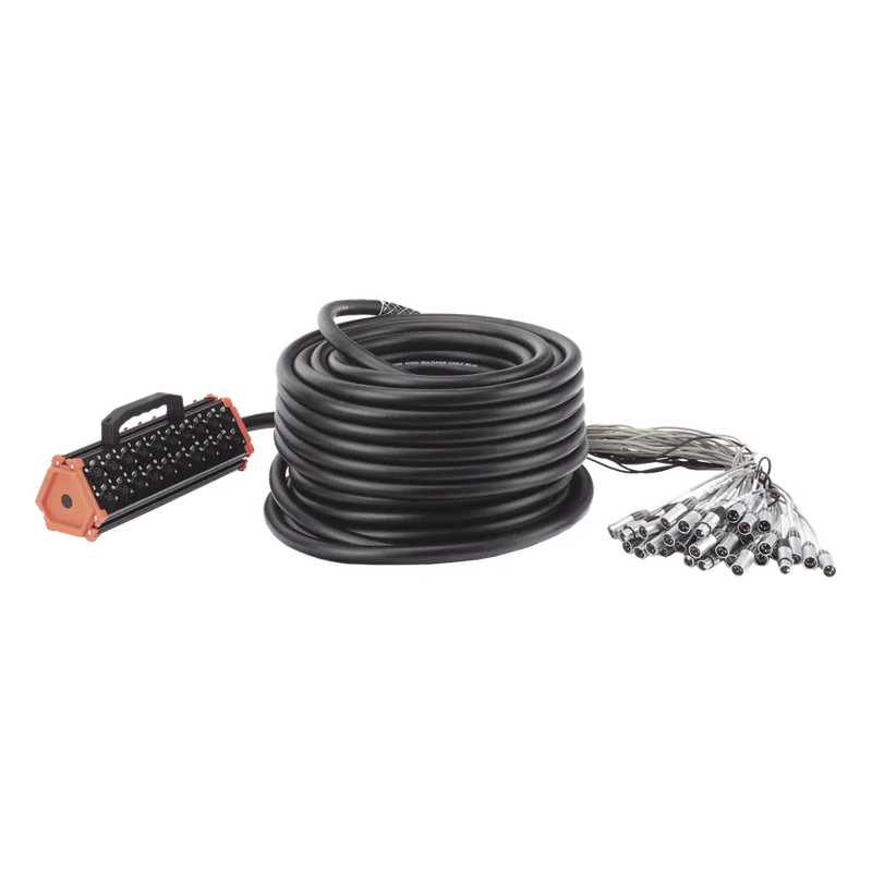 STAGEBOX, 32+8 CANALES, 8 EXTREMOS SON SCMM3 XLR Macho, LOS OTROS 32 EXTREMOS SON SCMF3 XLR Hembra de 3 núcleos con carcasa de acero inoxidable y contactos chapados en oro SEETRONIC CSBT3208L45M