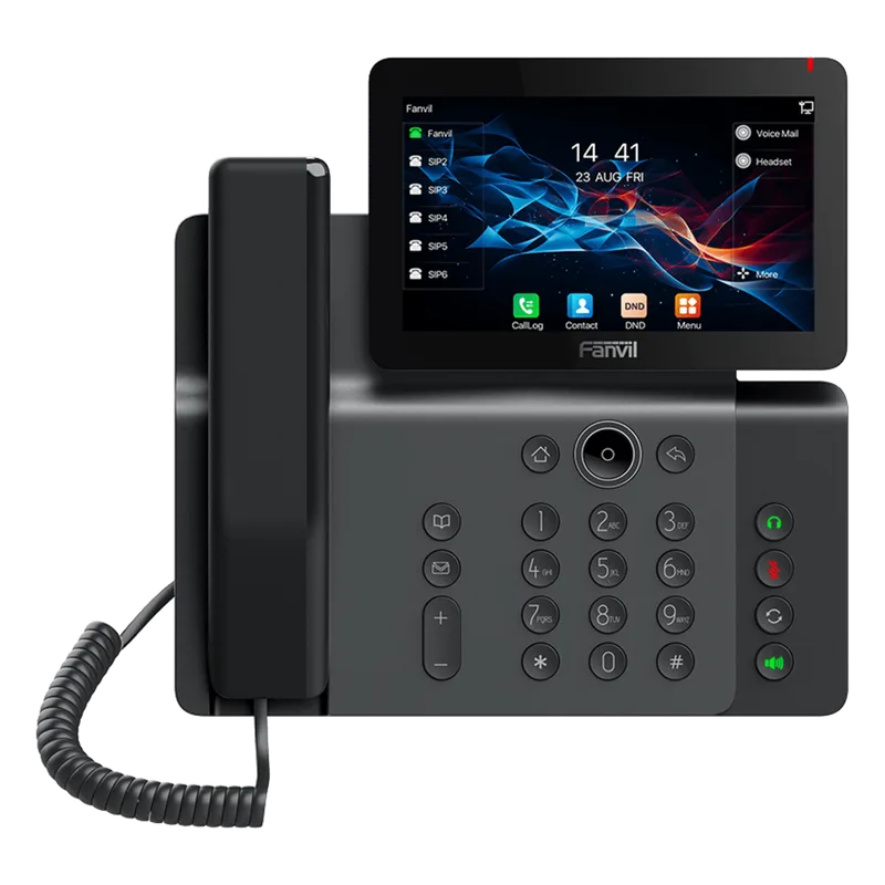 Teléfono IP Empresarial V66 Prime, Pantalla Táctil Color 7 Pulgadas, Audio HD Opus, Video 1080p, Wi-Fi 6, Bluetooth 5.4, 20 Líneas SIP, 6-Way Conference, PoE, Material Antibacterial FANVIL