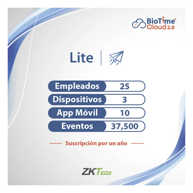 LICENCIA lite de BIOTIME CLOUD 2.0 / 25 USUARIOS / 3 DISPOSITIVOS (Licencia Anual) ZKTECO ZKT0820131