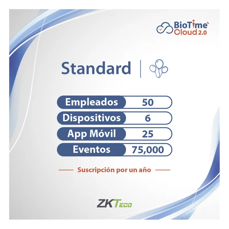 LICENCIA STANDART BIOTIME CLOUD 2.0 / 50 USUARIOS / 6 DISPOSITIVOS (Licencia Anual) ZKTECO ZKT0820132