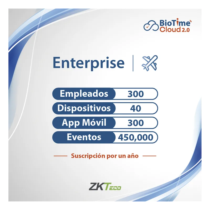 LICENCIA ENTERPRISE BIOTIME CLOUD 2.0 / 300 USUARIOS / 40 DISPOSITIVOS (Licencia Anual) ZKTECO ZKT0820134