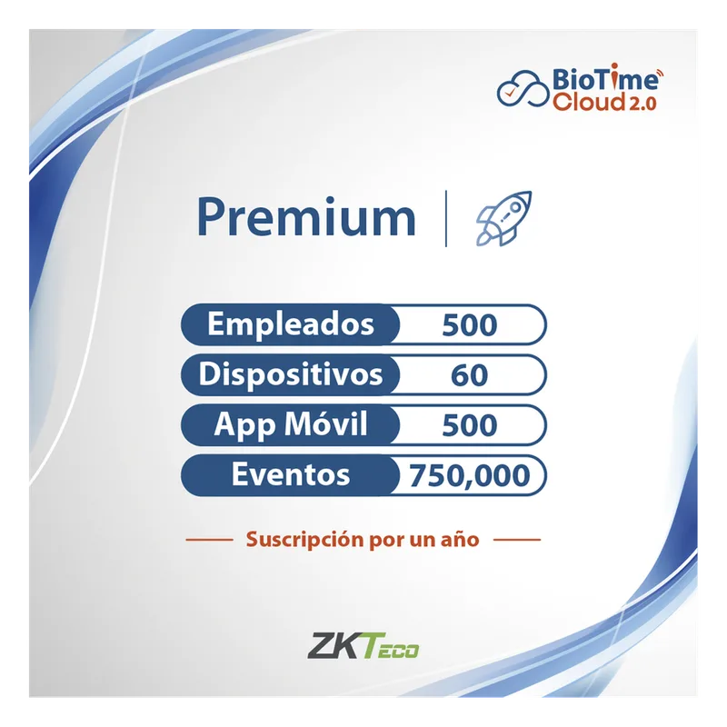 LICENCIA PREMIUM BIOTIME CLOUD 2.0 / 500 USUARIOS / 60 DISPOSITIVOS (Licencia Anual) ZKTECO ZKT0820135