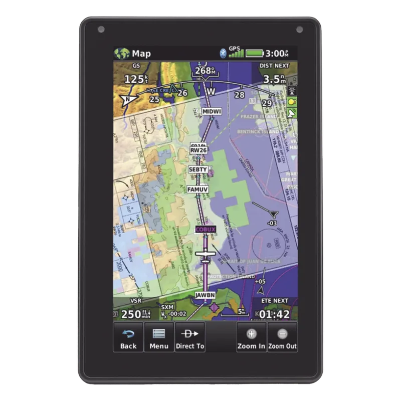 Navegador portátil aera 760, muestra información de trafico aéreo y una excelente visualización por medio de su pantalla con visión 3D touch screen. GARMIN 10-02303-00