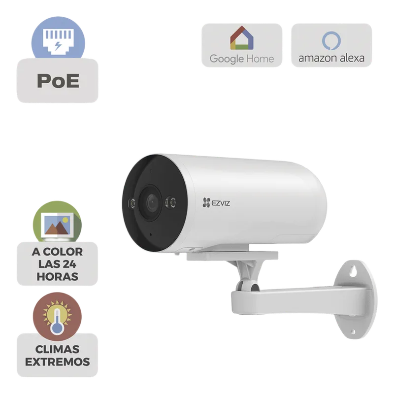 Cámara IP Exterior PoE / Color Night Vision / 3 Megapixel (2K) / AI Detección Humana y Vehiculos / H.265 / Vision Nocturna a Color / IP67 / Audio Bidireccional / Luz y Sirena / Micro SD EZVIZ CS-H5/3MP/POE