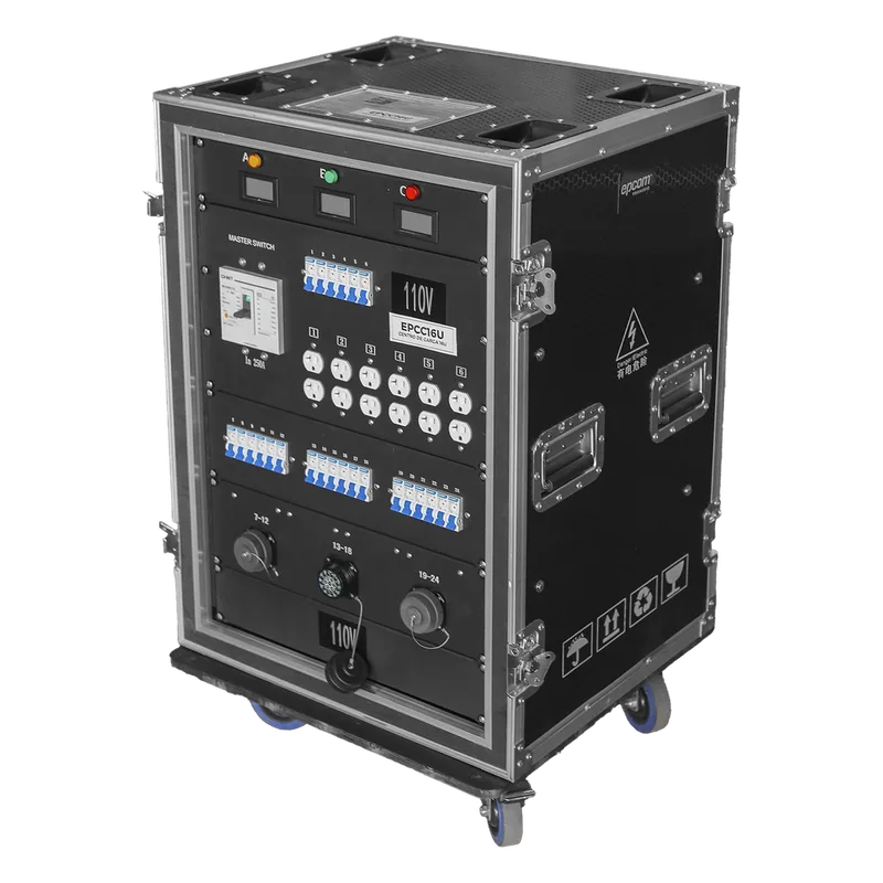 Centro de carga movil para instalaciones temporales con conexión TIPO socapex a 110v Y 220V | RACK 16U EPCOM PROAUDIO EP-CC-16U