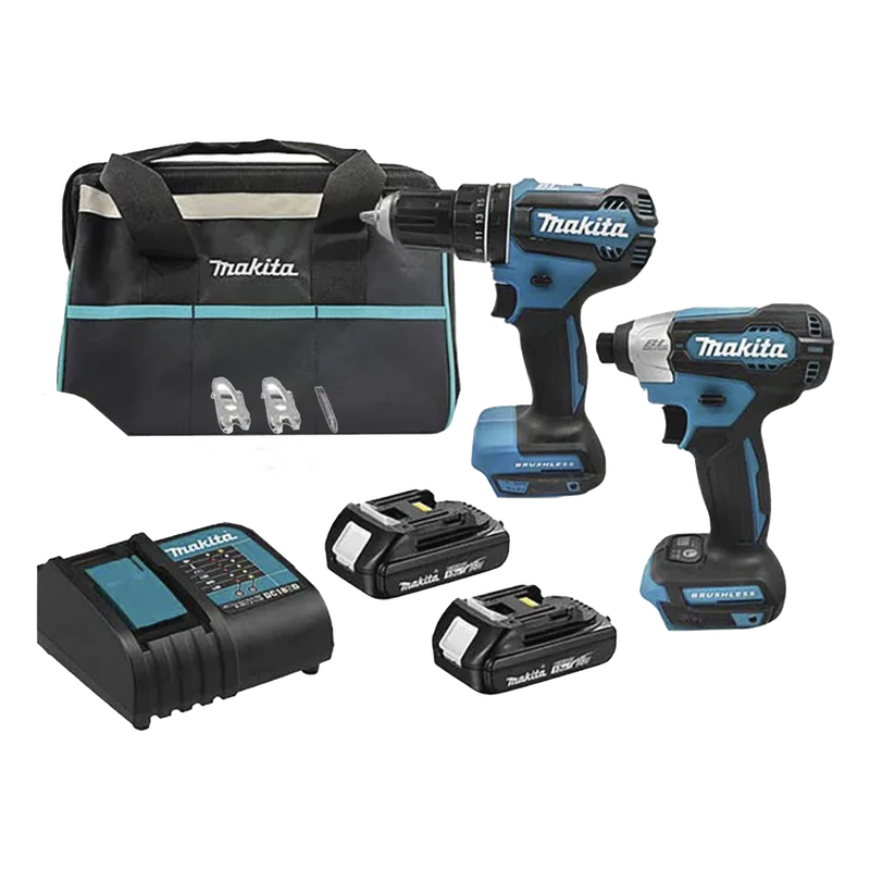 Kit de Rotomartillo Atornillador DHP485Z + Atornillador de Impacto DTD157Z, incluye 2 Baterías BL1815N, 1 Cargador DC18SD y Maleta de lona. MAKITA DLX-2416-YX2