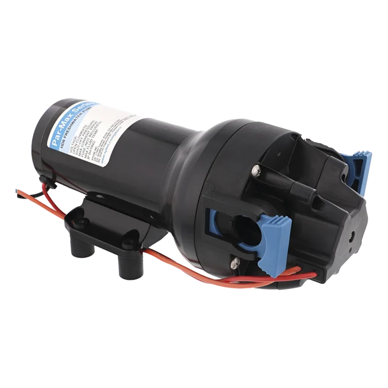Bomba controlada por presión Par Max 6 para trabajo pesado a 24 Vcd, caudal de 6 GPM, presión máxima 40 psi, para manguera de entrada con orificio de 38 mm (1½”), manguera de descarga con orificio de 25 mm (1”) JABSCO P602J-215S-3A