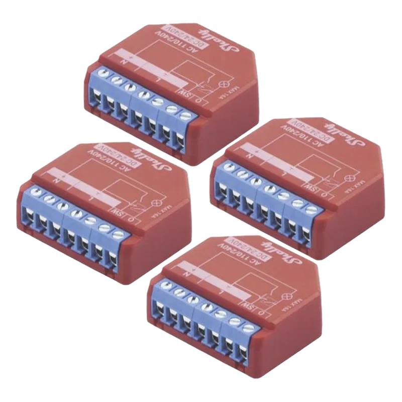 KIT de 4 piezas Relevador inalámbrico inteligente 16A, 110-230 V, medición de consumo, compatible con asistente de voz Alexa, Google Home SHELLY SHELLYPLUS1PMK4