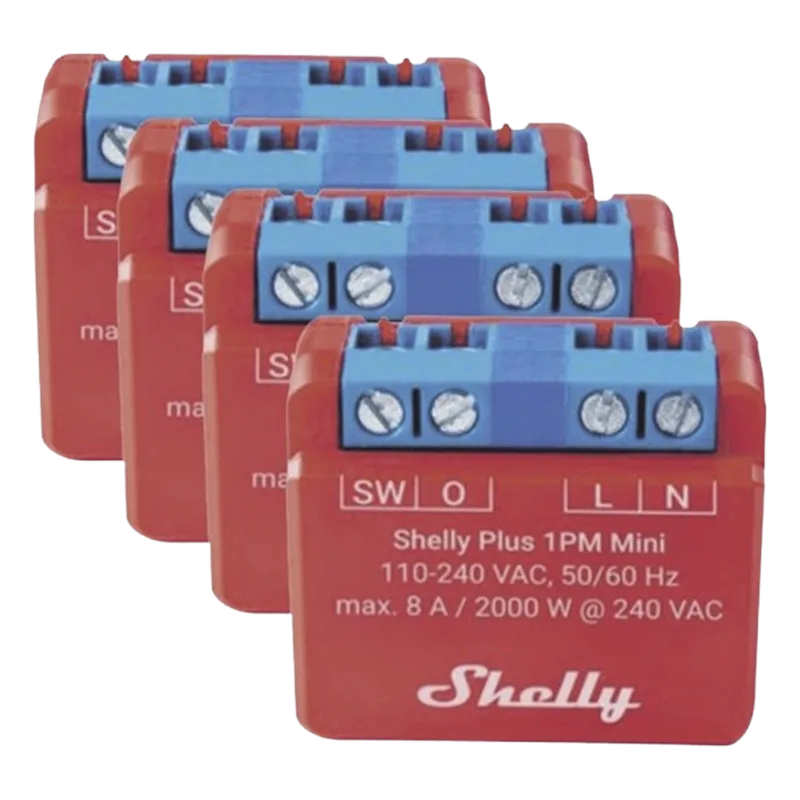 KIT 4 piezas Mini Interruptor inteligente con Wi-Fi, medición de consumo, 1 canal 8A, compatible con asistentes de voz Alexa y GoogleHome SHELLY SHELLYPLUS1PMMINIK4