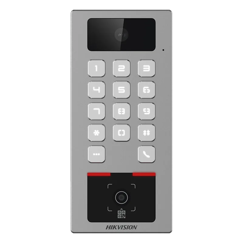 Teclado con Lector Físico de QRs para Exterior Antivandálico IP65 & IK09 con función de Videoportero Multiapartamento / Tarjeta, Código QR, PIN o App HikConnect / Cámara 2 MP compatible con NVRs / Soporta b HIKVISION DS-K1T502DBWX-CQR