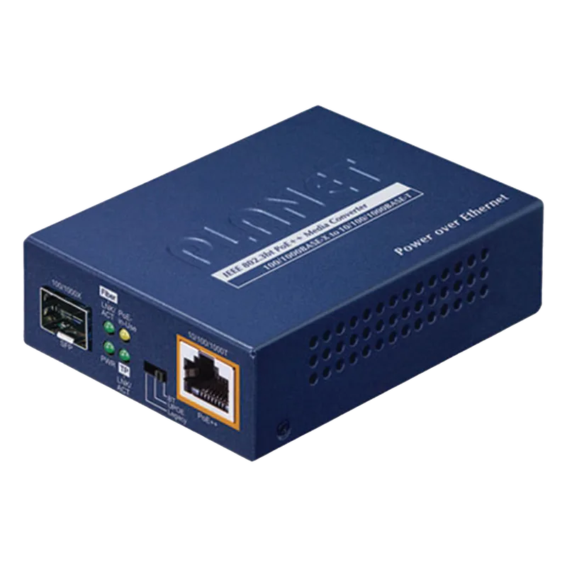 Convertidor de medios PoE++ 100/1000BASE-X SFP a 10/100/1000BASE-T 802.3bt (95 Watts) PLANET GUP-805A-95W