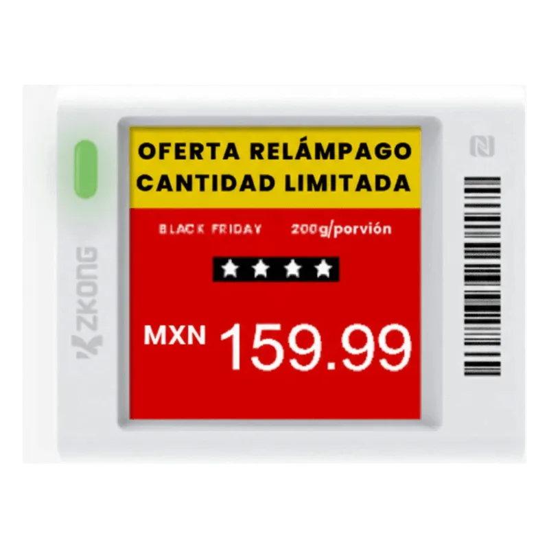 Etiqueta Electrónica de Estantería ESL 1.5" / Pantalla EPD Gráfica Matriz de Puntos 152x152 píxeles / 4 Colores (Negro Blanco Rojo Amarillo) / BLE 5.0 con Encriptación AES-128 / Autonomía 3 Años con 4 ZKONG ZKC15V