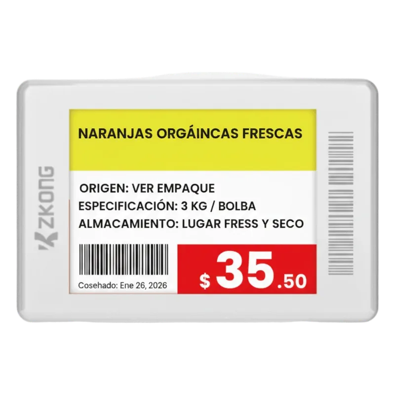 Etiqueta Electrónica de Estantería ESL 1.8 Pulgadas / Pantalla EPD a Color 224x168 píxeles / 4 Colores (Negro, Blanco, Rojo, Amarillo) / Batería 5 Años / Bluetooth LE 5.1 / Gestión en la Nube / NFC / CE ROHS FCC ZKONG ZKC18B