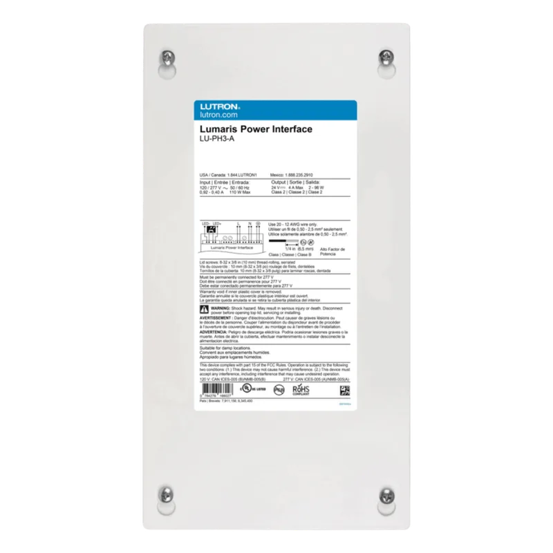 Interfaz de alimentación cableada para tira LED Lumaris, hasta 3 controladores inalámbricos, sistema RadioRA 3 LUTRON RADIORA 3 LUPH3A
