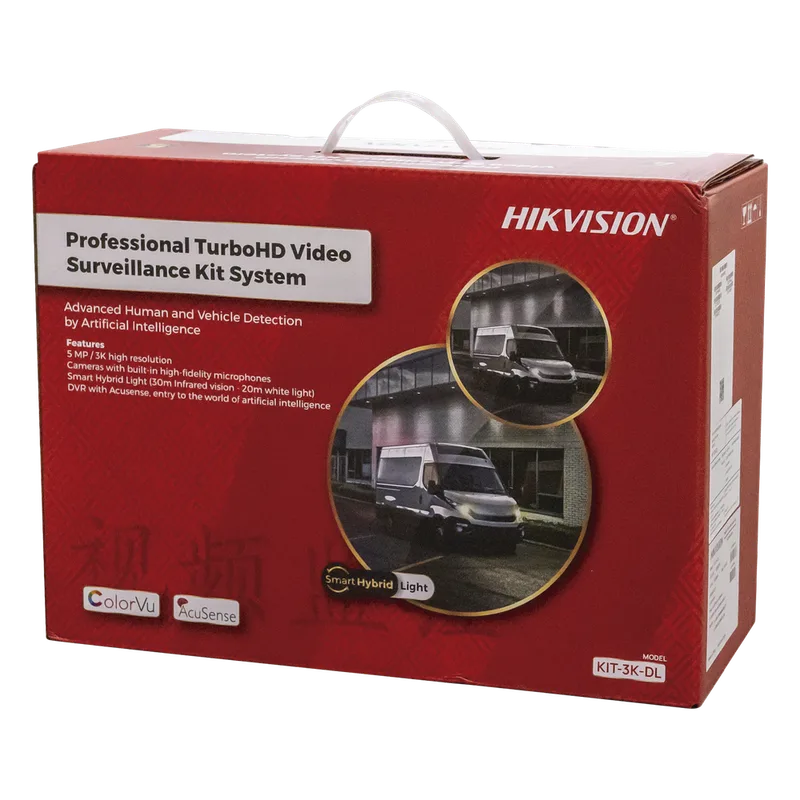 [Dual Light] Kit TurboHD 3K (5 Megapixel) / DVR 4 Canales / 4 Cámaras Bala para Exterior y Metal / Micrófono Integrado / Accesorios de Interconexión / Fuente de Poder HIKVISION KIT-3K-DL