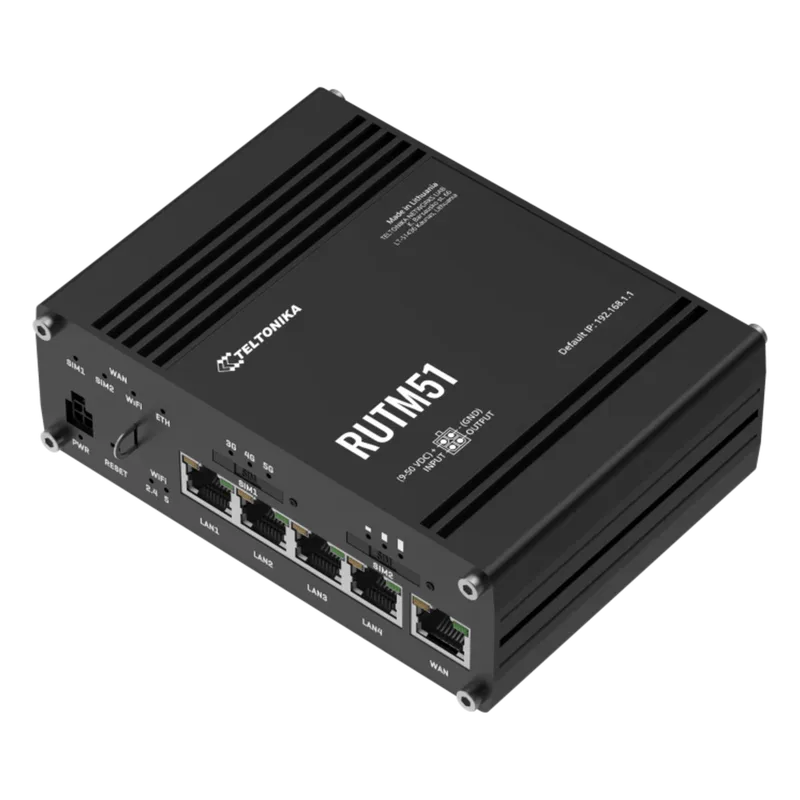 Router Industrial 5G LTE con 2 Ranuras SIM/ 5 Puertos Gigabit/ Wi-Fi con Doble Banda/ Soporta VPN Servidor-Cliente/ Compatible con RMS TELTONIKA RUTM51