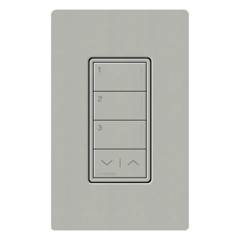 Botonera de pared Sunnata con 3 botones de escena y subir/bajar, RF 2.4 GHz, color Pebble, para RadioRA 3 LUTRON RADIORA 3 RRSTW3RLPB