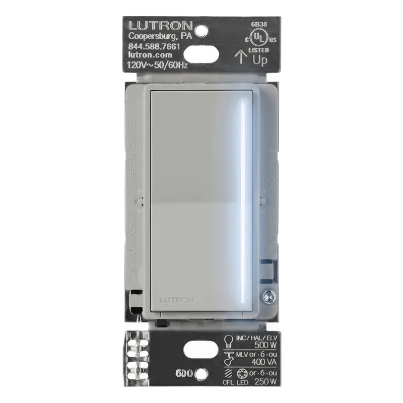 Atenuador de pared táctil con neutro para LED/CFL hasta 250 W o incandescente hasta 500 W, Pebble, RadioRA 3 LUTRON RADIORA 3 RRSTPRONPB