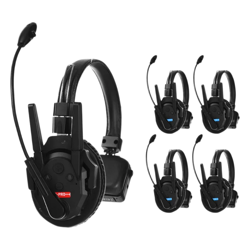Kit 5 Intercomunicadores Inalámbricos Full-Duplex / Rango 500 m (1640 ft) / Hasta 13 Unidades / Latencia 80 ms / AEC 2.0 / Batería 24 Hrs / USB-C TXPRO TXPRO5