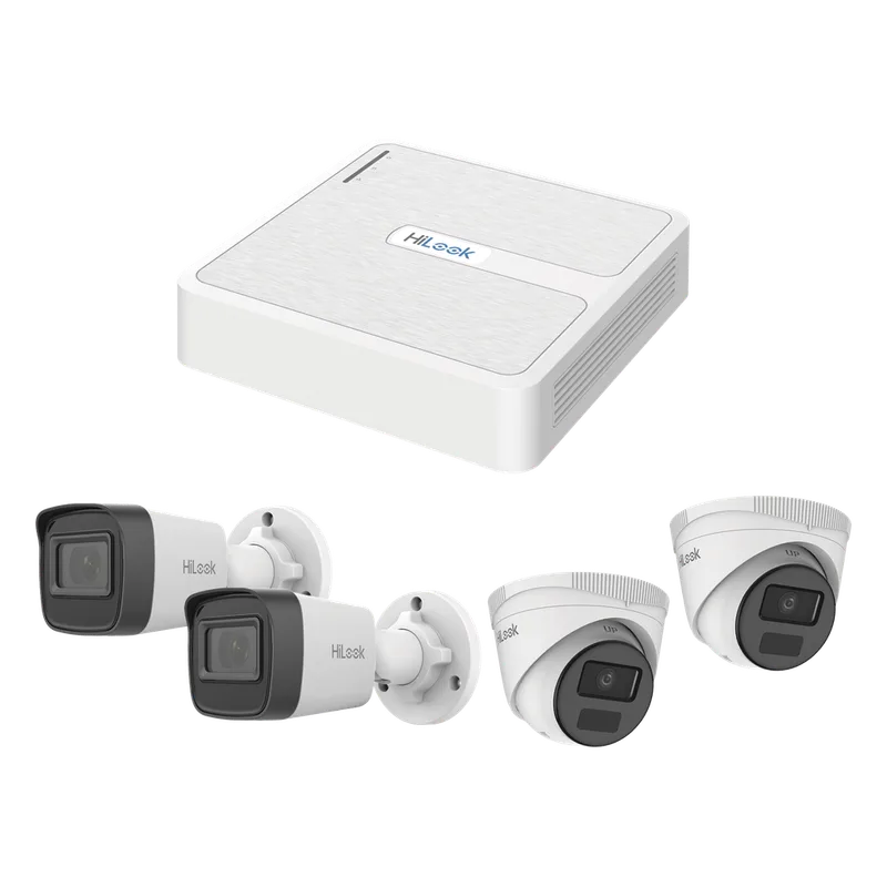 Kit IP 2 Megapixel / NVR de 8 Canales con 8 Puertos PoE / 2 Cámaras IP Bala para Exterior / 2 Cámaras IP Domo para Exterior HiLook by HIKVISION KIPH2B2D/2MP