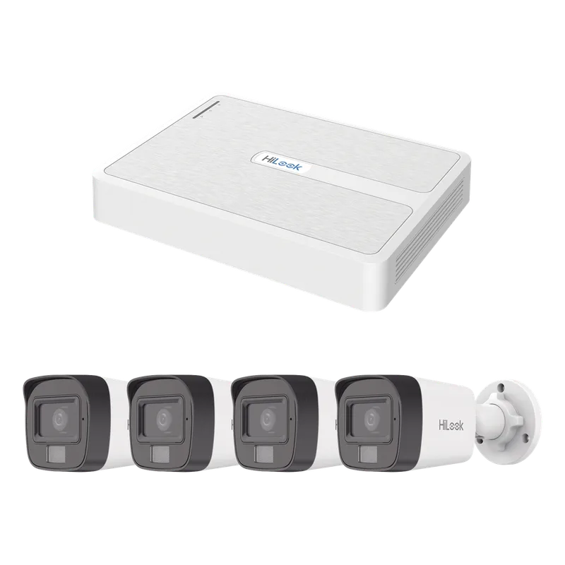 Kit IP 2 Megapixel / NVR de 8 Canales con 8 Puertos PoE / 4 Cámaras IP Bala Dual light para Exterior / Micrófono Integrado HiLook by HIKVISION KIPH4B4MP/A