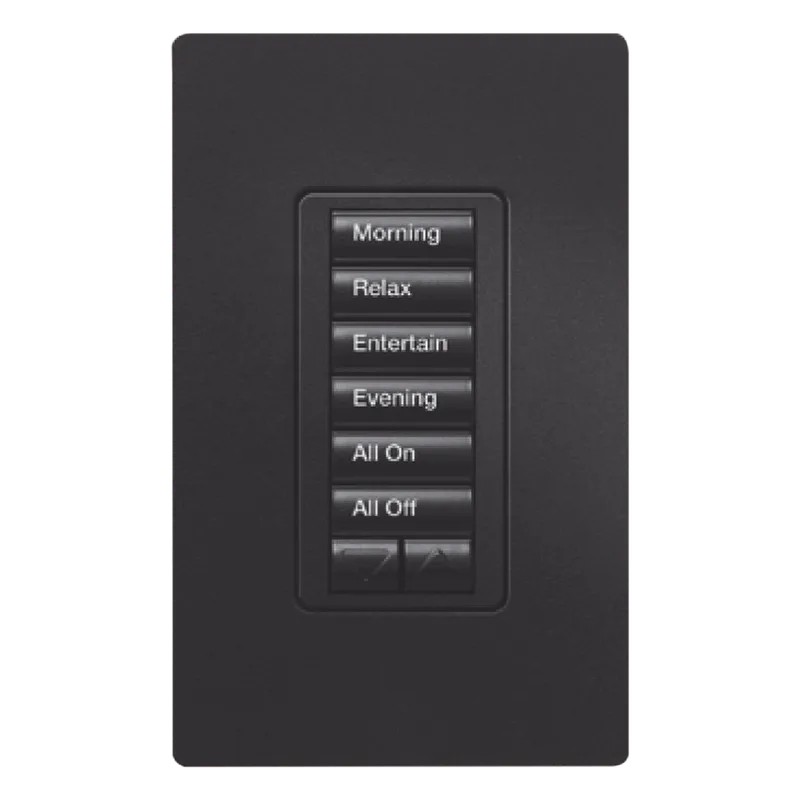 Teclado híbrido de pared 6 botones con atenuador de neutro integrado, para RadioRA 2, acabado Midnight LUTRON ELECTRONICS RRDHN6BRLMN