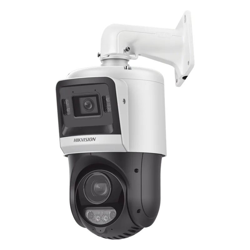 [TandemVu] Domo PTZ IP 4 Megapixel + Cámara Fija 4 Megapixel / 15X Zoom / 100 mts IR + 30 mts Luz Blanca / IP67 / ACUSENSE / PoE+ / 2 Micrófonos Integrados y Bocina / Alerta Audible y Luz Estroboscopica / Alarmas I/O / DARKFIGHTER / Micro SD HIKVISION DS-2SE4C415MWG-E/14(F0)