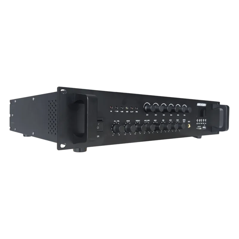 Amplificador de Audio | Bluetooth | 240 W | 6 Zonas con Control de Volumen Independiente | 70/ 100V COM | Montaje en Rack | Voceo y Musica Ambiental HIKVISION DS-QAE0A240G1-VB6/110