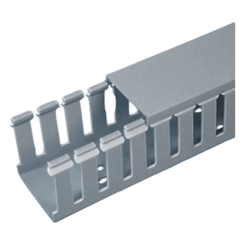 Canaleta Ranurada de PVC con Tapa, Tipo F, 44.5 mm de Ancho, 104.1 mm de Alto y 2 m de Largo, Color Gris PANDUIT FC1.5X4LG2